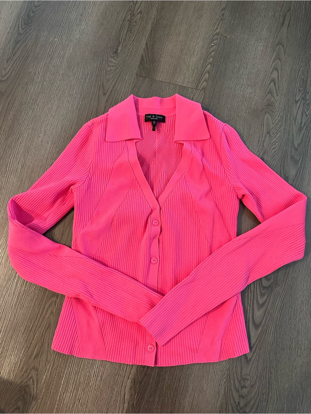 Rag & bone Ribbed Button Cardigan - Hot Pink